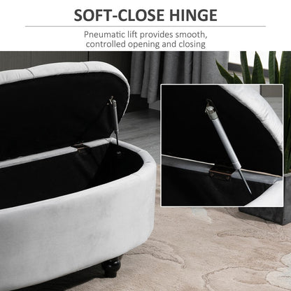 HOMCOM Semi-Circle Bed End Bench Ottoman with Storage Tufted Upholstered Accent Seat Footrest Stool with Rubberwood Legs for Bedroom & Entryway, Dark Grey