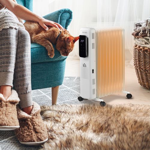 2720W Oil Filled Radiator 11 Fin 24Hrs Timer Safety Cut off Remote White