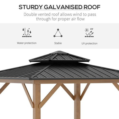 3.5 x 3.5m Aluminium Hardtop Gazebo Canopy 2-Tier Roof Grey