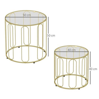 HOMCOM Coffee Table Set of 2, Nest of Tables with Metal Frame, Gold Tone
