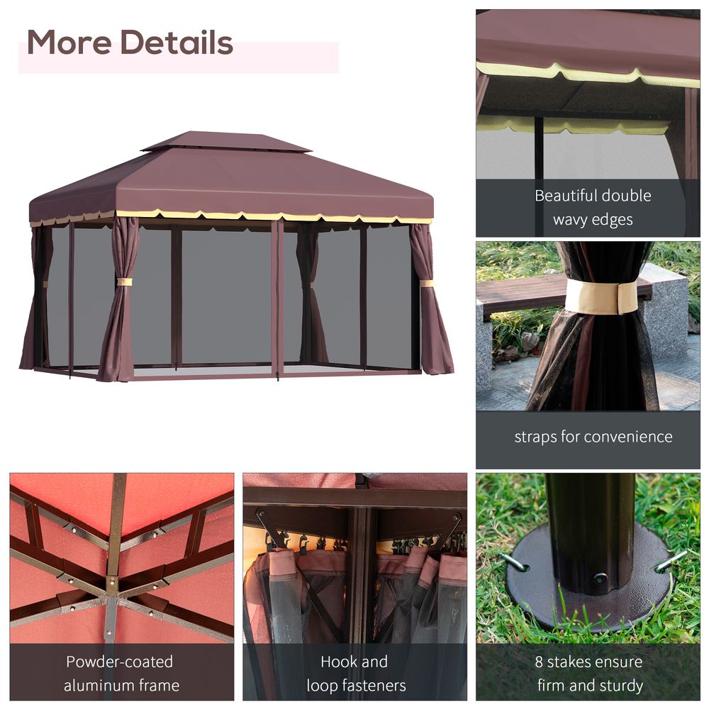 Metal Frame Gazebo with Sides Aluminium Metal Canopy Nets Coffee