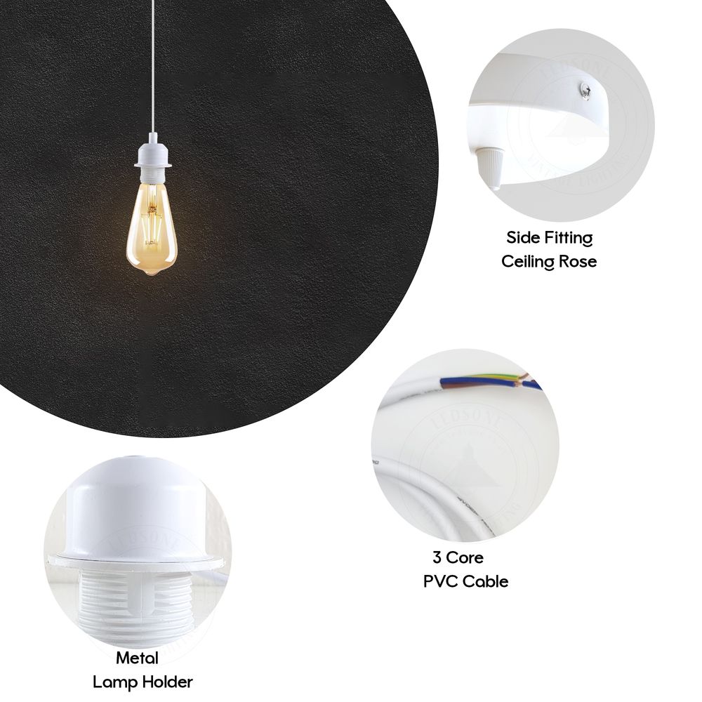 Vintage Industrial Style Pendant Lamp 5 Pack - White, E27 Base, Metal Screw Holder - High Quality