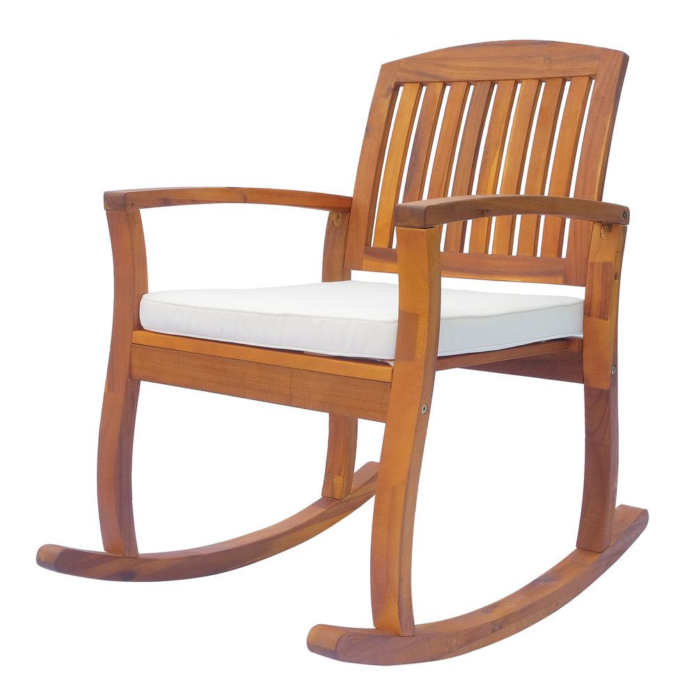 Premium Outsunny Rocking Chair - Acacia Hardwood Deck - Indoor Outdoor Cushion - Durable & Comfortable