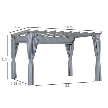 3.6 x 3m Pergola Gazebo Retractable Canopy Curtains, Aluminum, Dark Grey