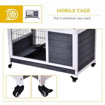PawHut Wooden Rabbit Hutch Guinea Pigs House Bunny Small Animal Cage Openable Roof Portable Indoor Enclosed Run 90 x 53 x 59 cm White
