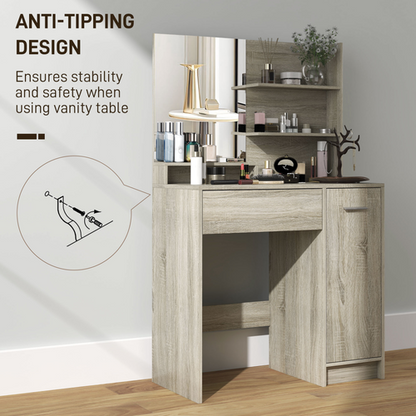 HOMCOM Dressing Table with Mirror and Stool, Makeup Desk for Bedroom