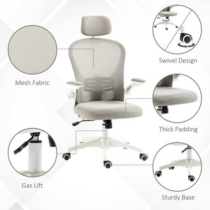 Vinsetto Mesh Office Chair with Headrest, 4D Lumbar Support, Flip-up Arm