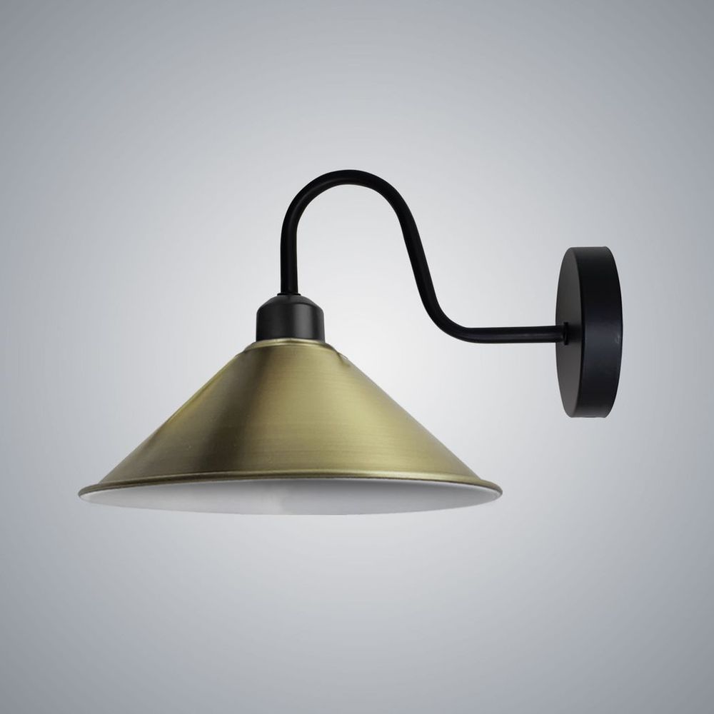 Vintage Green Brass Wall Light Fixture, Cone Shape Shade - E27 Base, Dimmable, 3 Year Warranty
