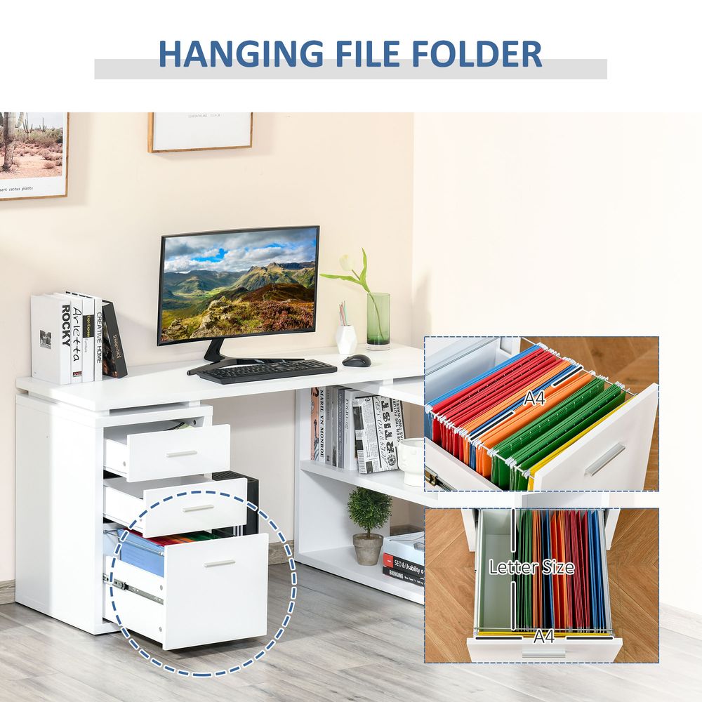 HOMCOM L-Shaped Computer Desk Home Office Workstation, White