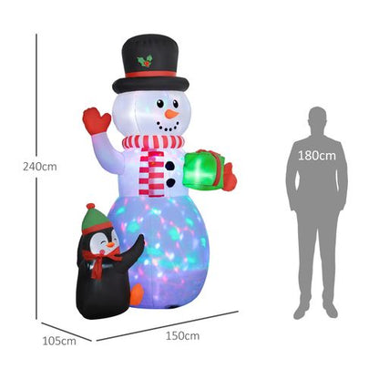 Outsunny 8FT Inflatable Snowman Holding Gift Box w/ Penguin and LED Lights