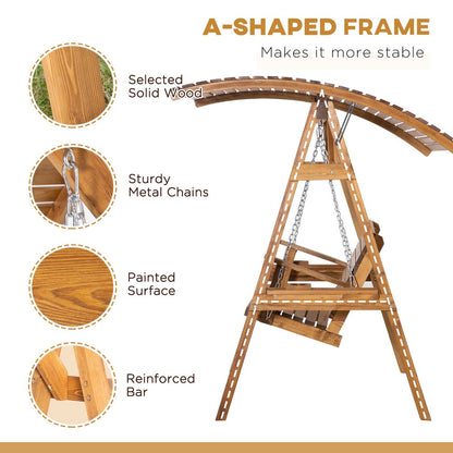 2 Seater Swing Chair Canopy Swing Bench & Adjustable Shade & Wood Frame