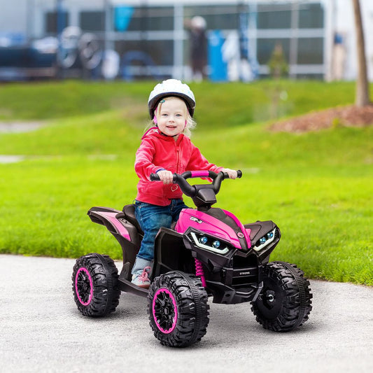 HOMCOM 12V Electric Quad Bike for Kids Ride On Car Toy, with Forward Reverse Functions, LED Headlights, Music, for Ages 3-5 Years - Pink