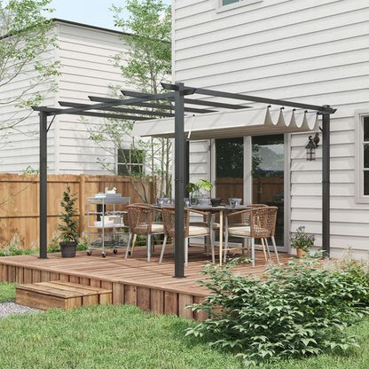 Outsunny 3x3(m) Pergola Gazebo Sun Shade Shelter Aluminium Garden Canopy, Grey