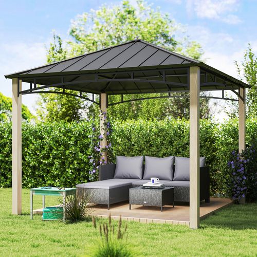 Outsunny 3 x 3(m) Hardtop Gazebo with Metal Roof and Wood Grain Frame