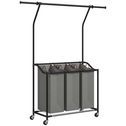 HOMCOM 126L Laundry Sorter, Laundry Basket with 3-Bag Organiser, Dark Grey
