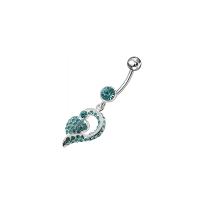 Jeweled Fancy Silver Dangling Banana Bar Navel Ring