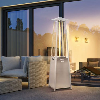 Outsunny 11.2KW Patio Gas Heater Pyramid Heater w/ Regulator Hose Cover, Silver