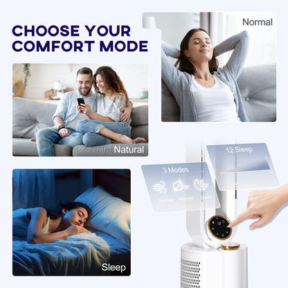 HOMCOM Bladeless Tower Fan with UV Sterilisation & Humidifier, Oscillation