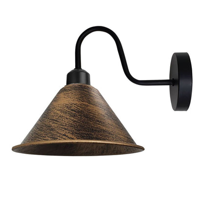Vintage Brushed Copper Wall Light - Black Sconce - Cone Shade - Swan Neck - Quality Craft - Dimmable - E27 Base