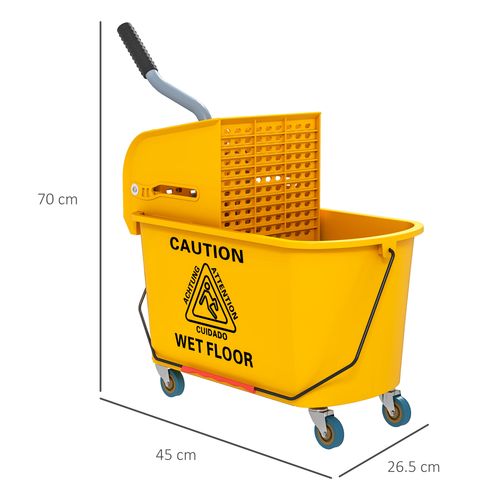 HOMCOM Mop Bucket with Wringer on Wheels for Floor Cleaning 20 Litre Yellow