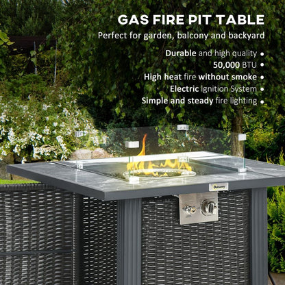 Premium Gas Fire Pit Table w/ Rain Cover & Windscreen ? Stylish Design, 50,000 BTU Powerful Burner