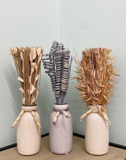 Premium Handmade Ceramic Vase with Dried Grass - Set of 3