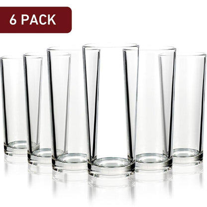 Set of 6 Traditional Highball Glasses - 250ml (8.8oz) for Drinks Mixer Juice Beers Cold Drinks Hiball Glass