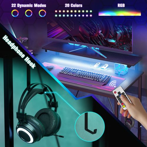 HOMCOM L Shaped Desk with LED Lights Reversible Corner Gaming Desk with Storage