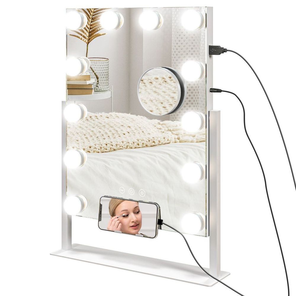 HOMCOM Hollywood Lighted Makeup Mirror with Magnifier, USB Port, Phone Holder