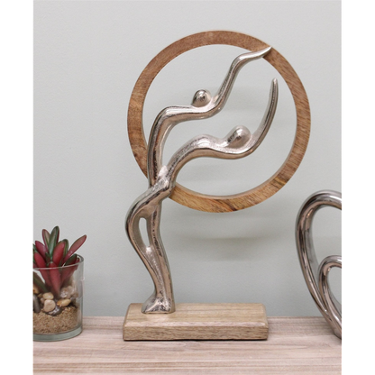 Stylish Abstract Ornament: Silver Couple | Wooden Circle | 31cm