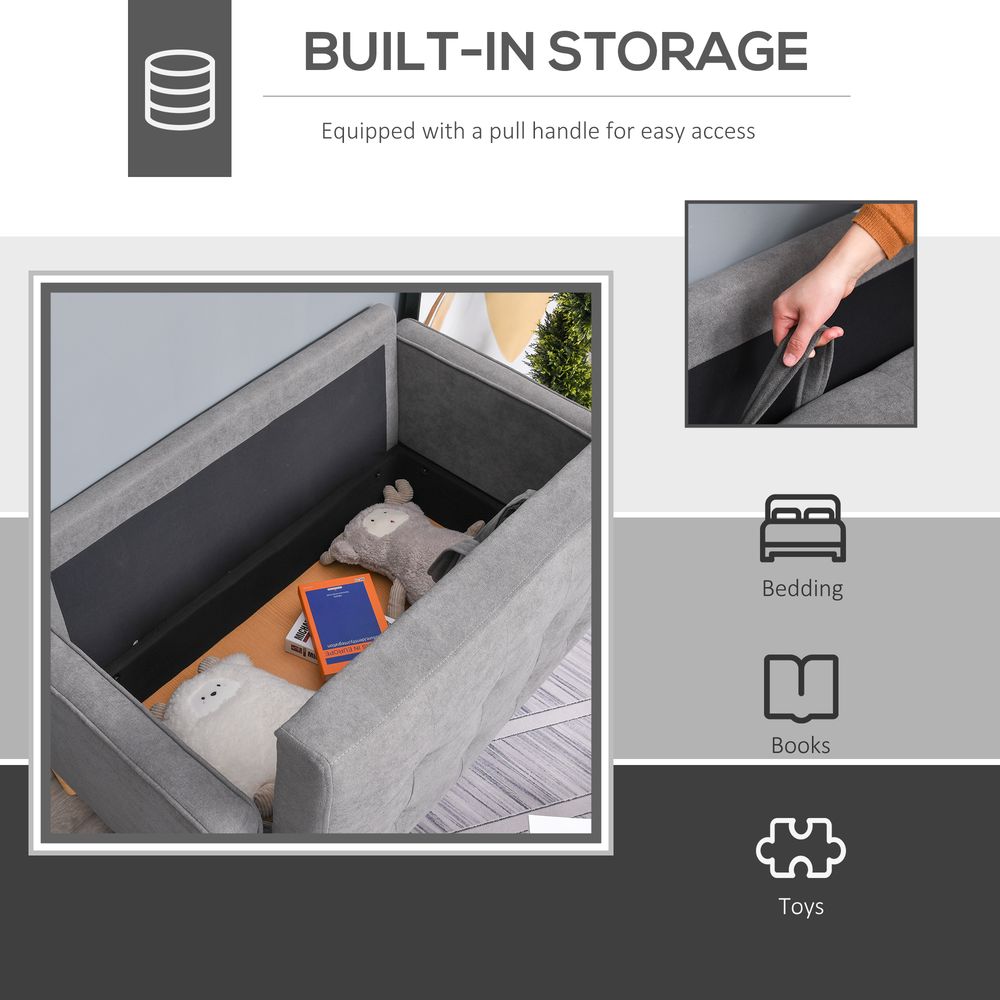 HOMCOM Compact Loveseat Sofa - 2 Seater with Storage & Wood Legs in Grey