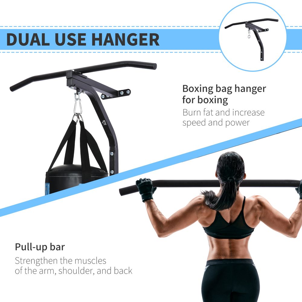 HOMCOM Punching Bag Hanger Wall Mount Bracket Kick Boxing MMA Training Frame Home Fitness Workout Pull Up Bar, Black