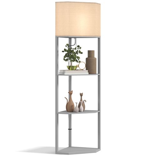 HOMCOM Corner Modern Floor Lamp with Shelves for Living Room, Bedroom