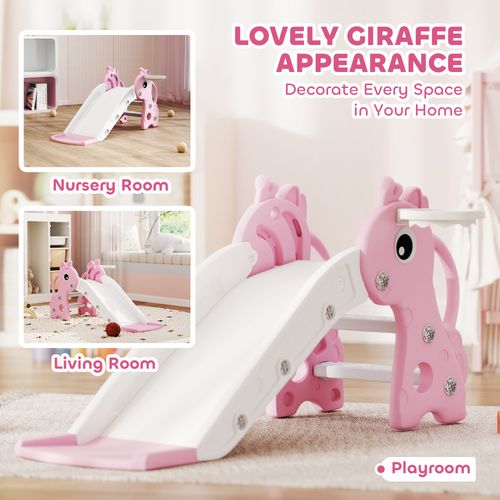 AIYAPLAY 3 in 1 Kids Slide with Climber, Basketball Hoop and Ball, Pink