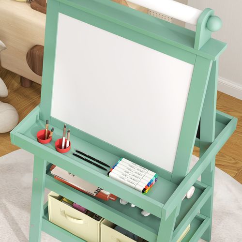 AIYAPLAY Double-Sided Art Easel for Kids w/ Paper Roll, Storage Baskets