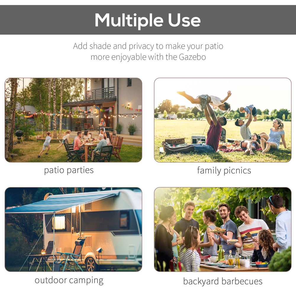 Outsunny Grey Metal Gazebo Pergola - UV Resistant, Wall Mount Outdoor Shelter