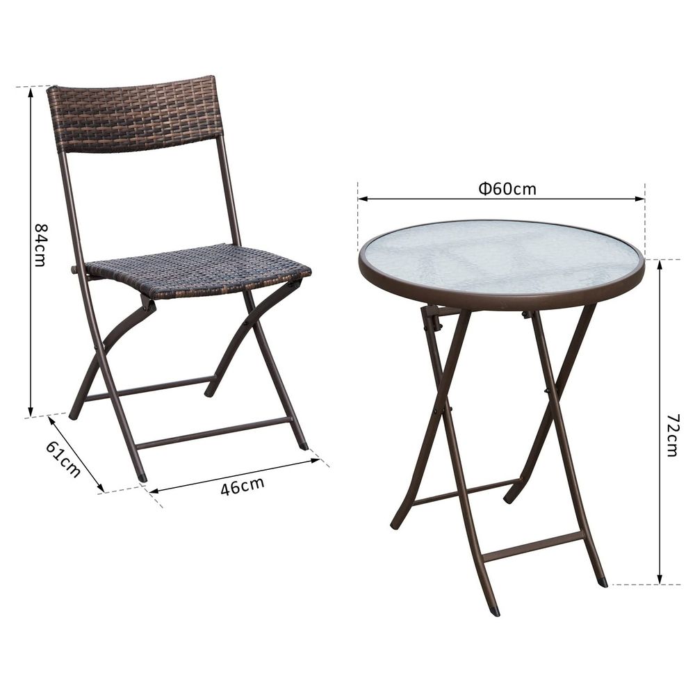 Outsunny 3pc Wicker Rattan Bistro Set - Brown: Foldable, Weather-Resistant, Lightweight