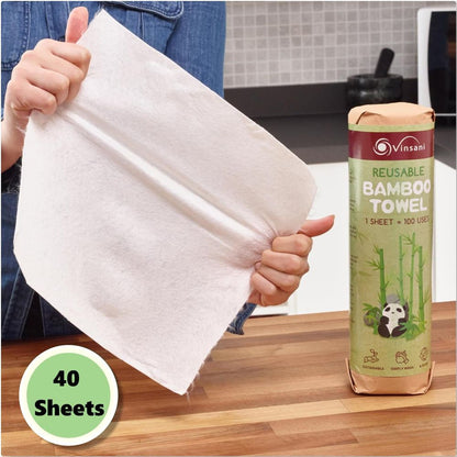 Vinsani? Reusable Bamboo Towels - Super Strong, Ultra Absorbent & Eco-Friendly - 20 Sheets