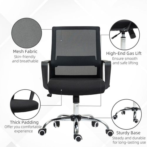 Vinsetto Mesh Office Chair Desk Chair w/ Swivel Seat Adjustable Height Black