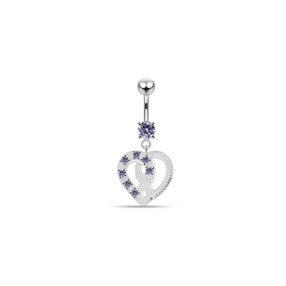 Jeweled Love Twin Hearts Sterling Silver Belly Button Piercing