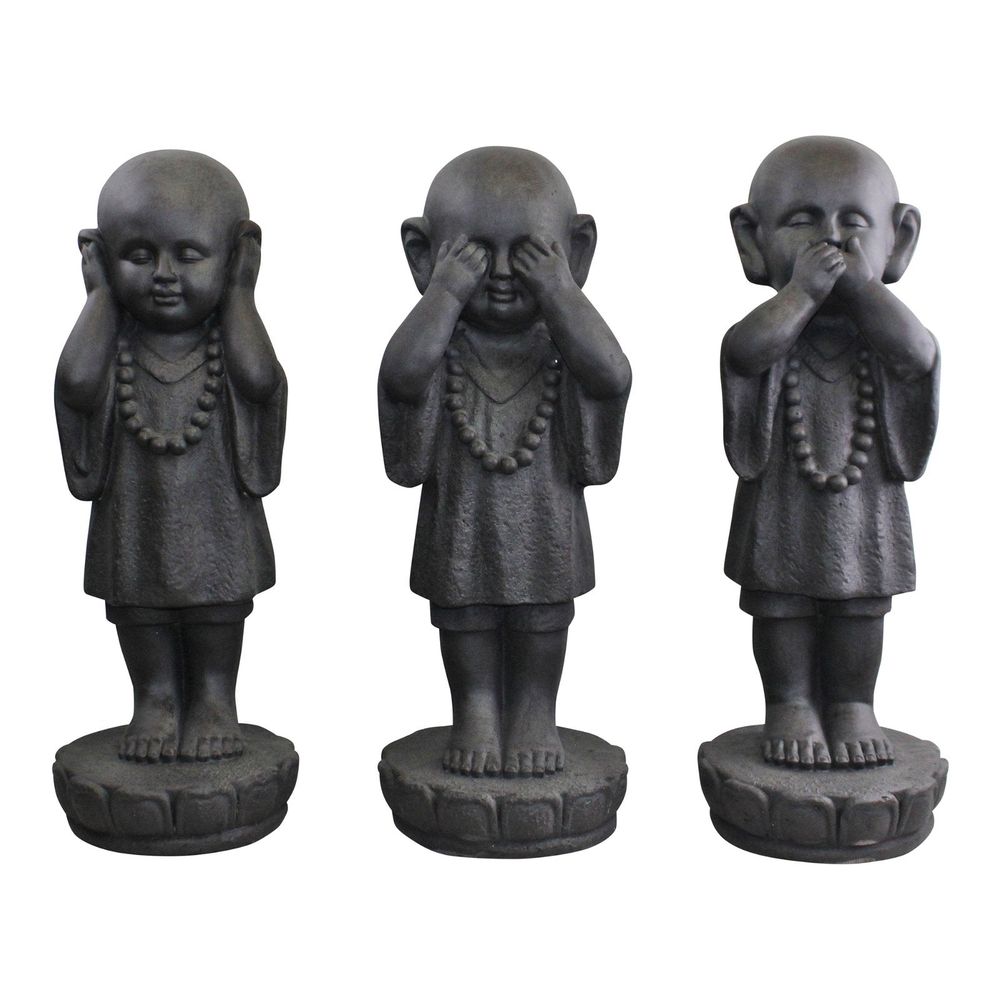 Set of 3 Stone Effect Monk Ornaments - See No Evil, Hear No Evil, Speak No Evil