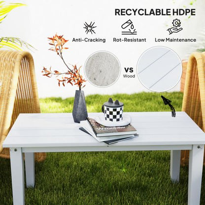 Outsunny HDPE Rectangle Garden Coffee Table, Slatted Outdoor Table, White