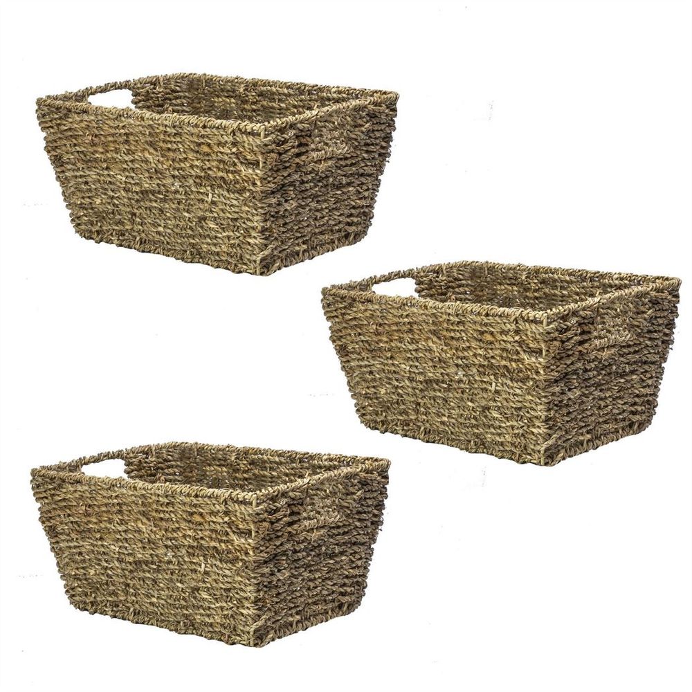 Premium Seagrass Storage Baskets - Set of 3 | High-Quality Home Organizer