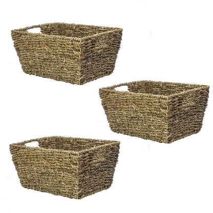 Premium Seagrass Storage Baskets - Set of 3 | High-Quality Home Organizer