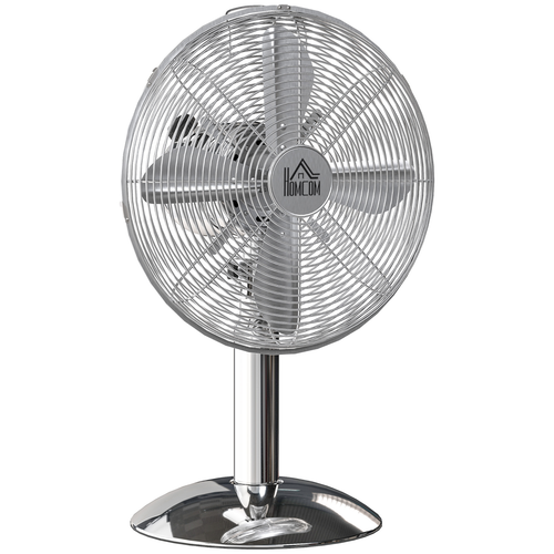 HOMCOM 12" Metal Desk Fan with 3 Speed Settings, Wide-Angled Oscillation