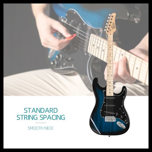 Glarry GST Stylish Electric Guitar Kit with Black Pickguard Blue Color