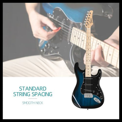 Glarry GST Stylish Electric Guitar Kit with Black Pickguard Blue Color