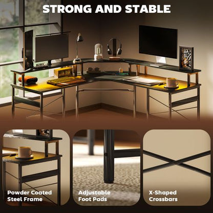 HOMCOM L Shaped Desk Corner Computer Desk with Monitor Stand, Black