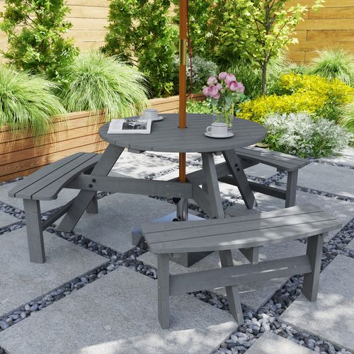 Outsunny 6 Person Fir Wood Table Bench Set Outdoor Garden Patio, Grey