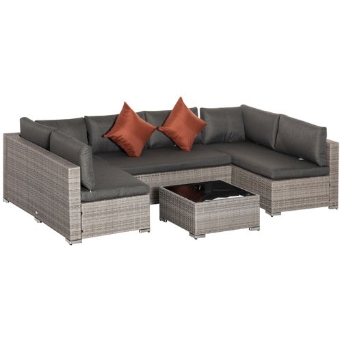 6-Seater Patio PE Rattan Sofa Set, w/ Tempered Glass Coffee Table Grey